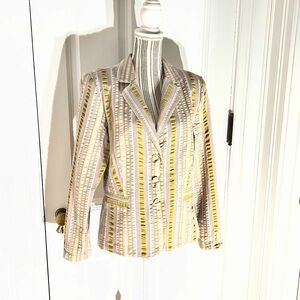 Striped Women's Blazer Cabi size 14 cotton springy flower buttons B355
